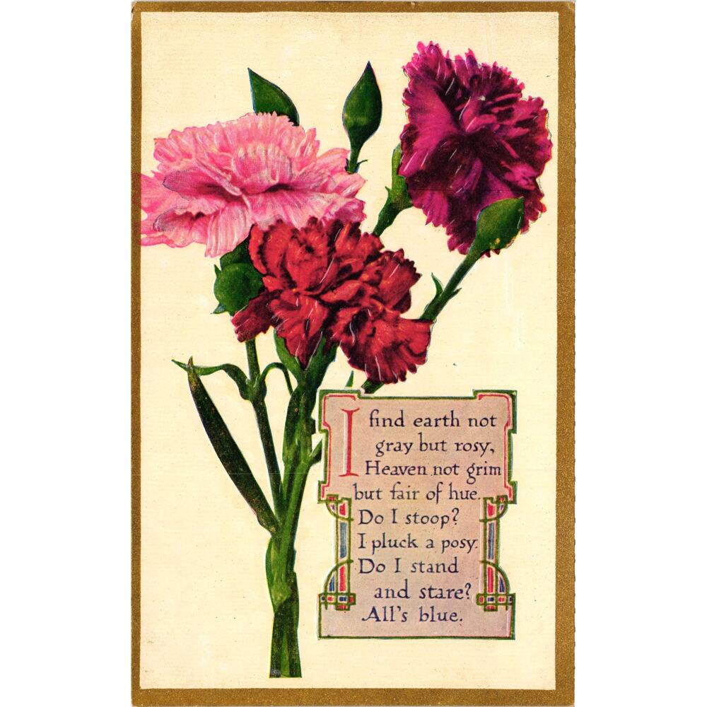 Vintage Embossed Postcard Carnations and‎ Art Nouveau Poetry Verse